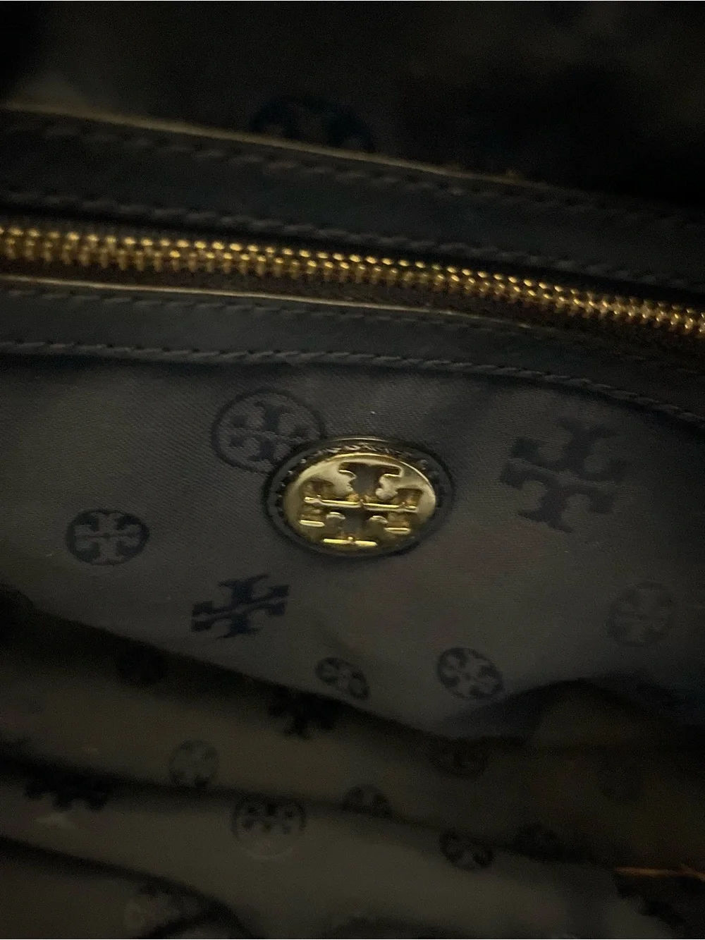 Tory Burch Navy Leather Shoulder Bag with Logo Medallion